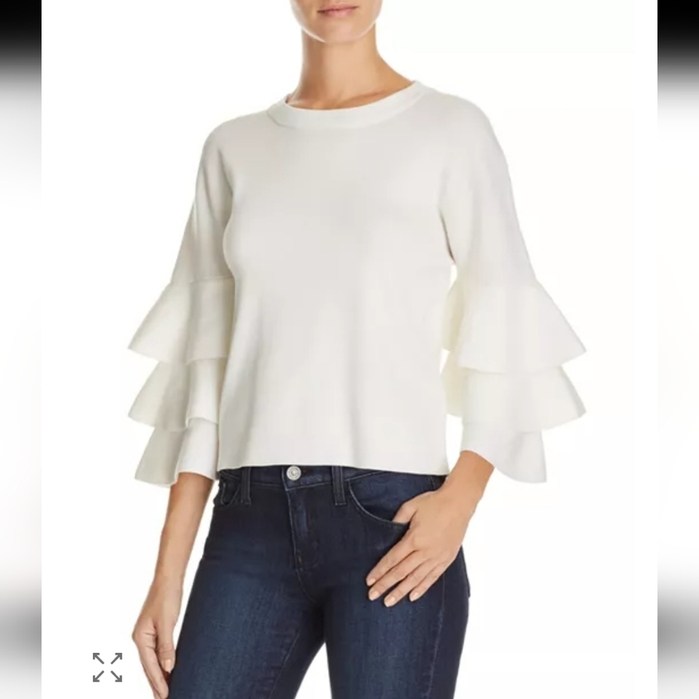 Endless Rose White Ruffle Tiered Sleeves Knit Sweater. Creamy White. Size M.